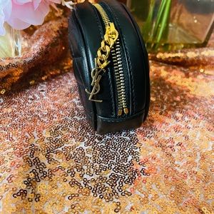 100% Authentic YSL Lambskin Leather Quilted Key Chain Pouch bag in Black